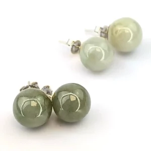 Natural Jade Studs on Sterling Silver - 9.5mm