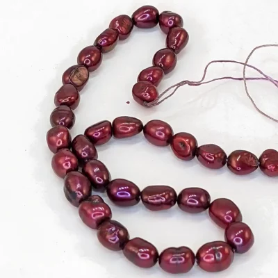 8mm Freshwater baroque pearl, loose string, Burgundy Red