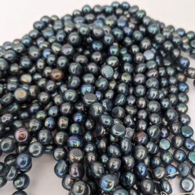 10mm freshwater baroque 3/4 loose pearl string, Peacock Silver-Black
