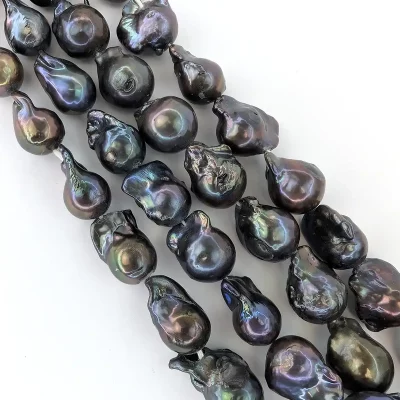 Baroque Round Peacock Black Pearls