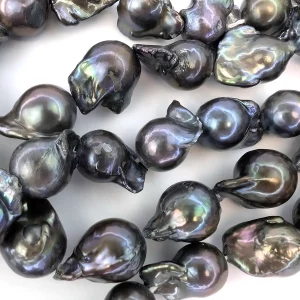 Alternative view of Baroque Round Peacock Black Pearls