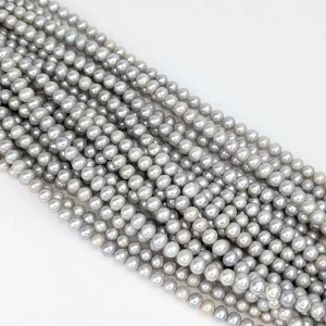 Silver Oval Freshwater Pearl String - 7mm