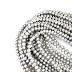 Silver Oval Freshwater Pearl String - 7mm