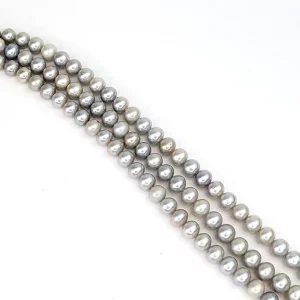 Silver Oval Freshwater Pearl String - 7mm
