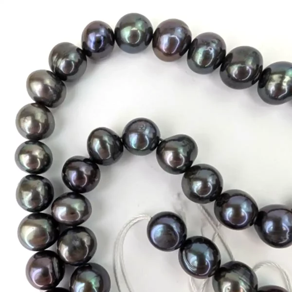 9mm Freshwater Semi-round Pearl string, Peacock Black - Image 3