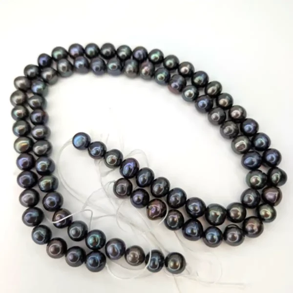 9mm Freshwater Semi-round Pearl string, Peacock Black - Image 4