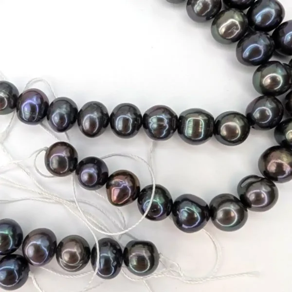 9mm Freshwater Semi-round Pearl string, Peacock Black - Image 5