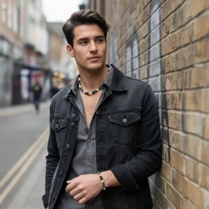 Alternative view of Men's Haematite, Pearl and Lava Rock Bracelet